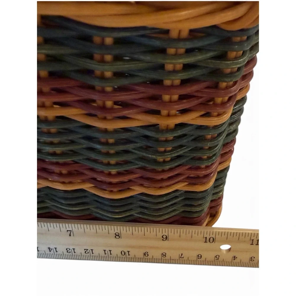 Vintage Wicker Utensil Caddy Woven Rattan Flatware Basket Green Burgundy Brown